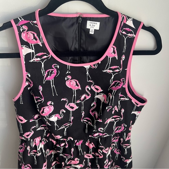 Crown & Ivy Black Black & Pink Flamingo Dress -Size 12P - Picture 8 of 13